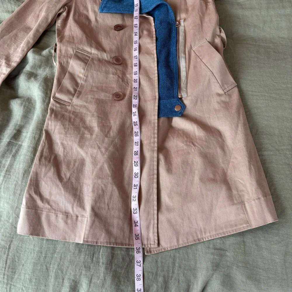 Venus Trench Coat Denim Trim Cotton Sz 4 - Picture 14 of 15